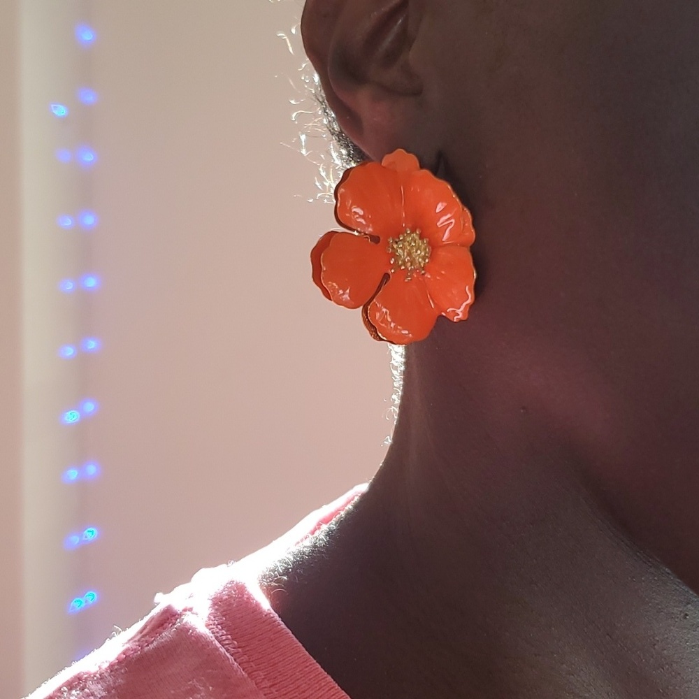 Orange 3D Oversized Blossom Stud Earrings